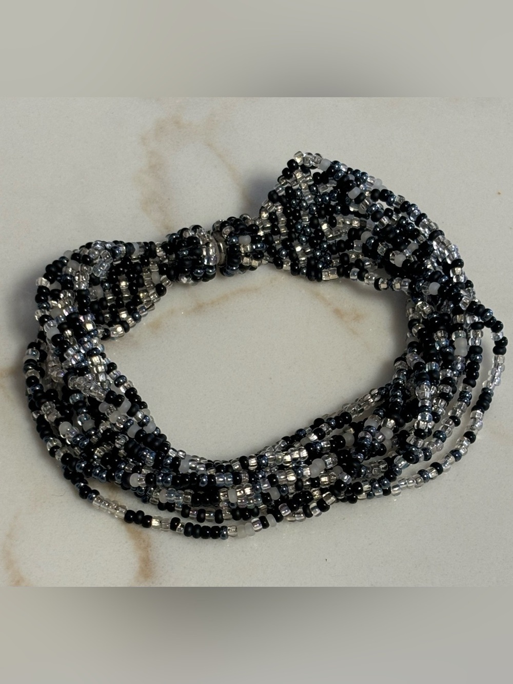Black and Silver Seed Bead Multi-Strand Bracelet